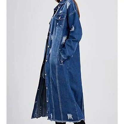 Olivia - Chaqueta denim larga con roturas