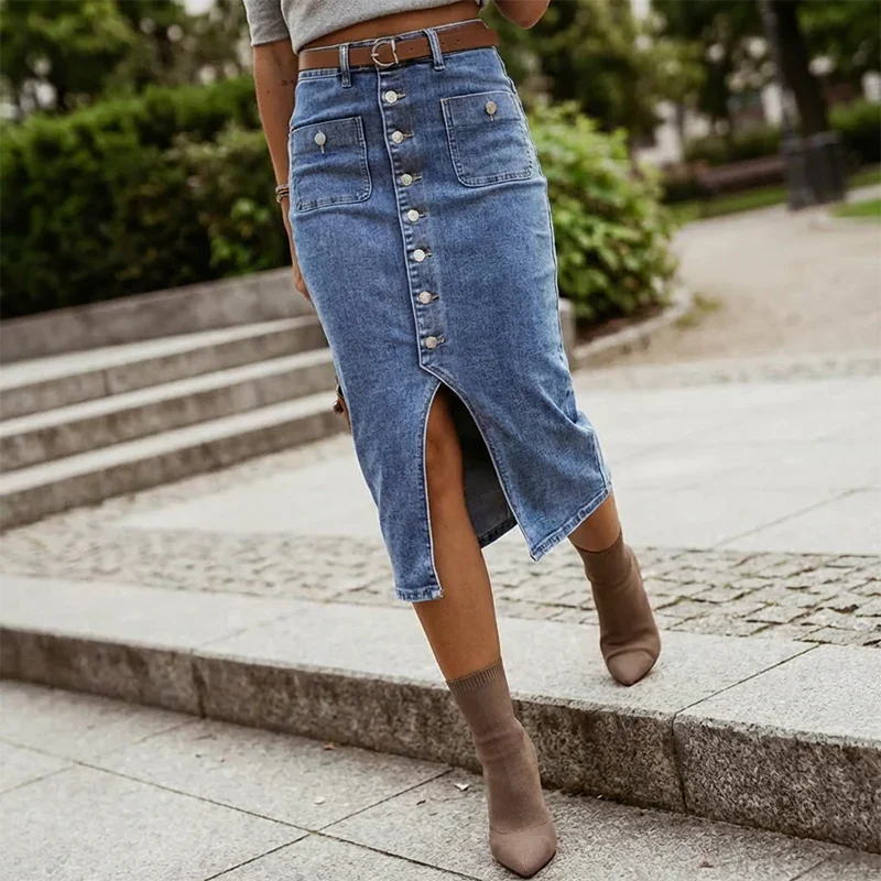Talía - Falda denim midi con botones