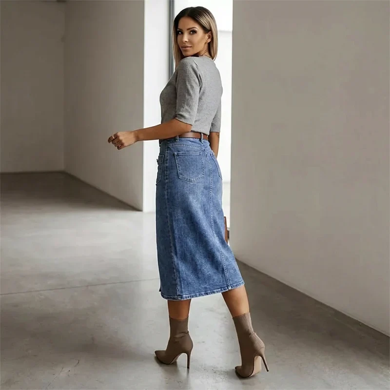 Talía - Falda denim midi con botones