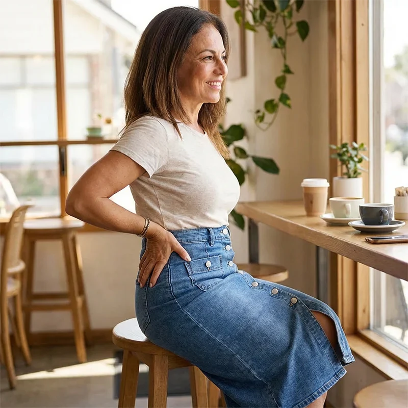 Talía - Falda denim midi con botones