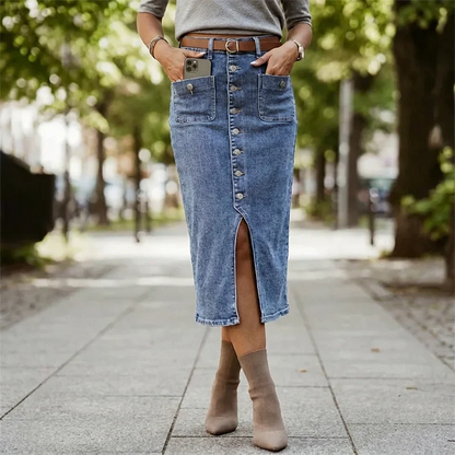 Talía - Falda denim midi con botones