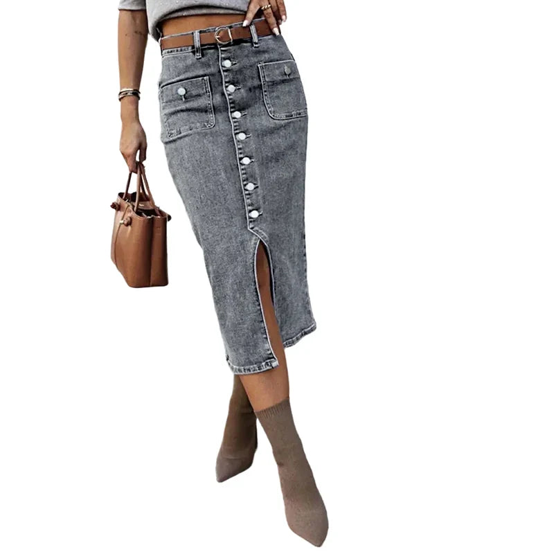 Talía - Falda denim midi con botones