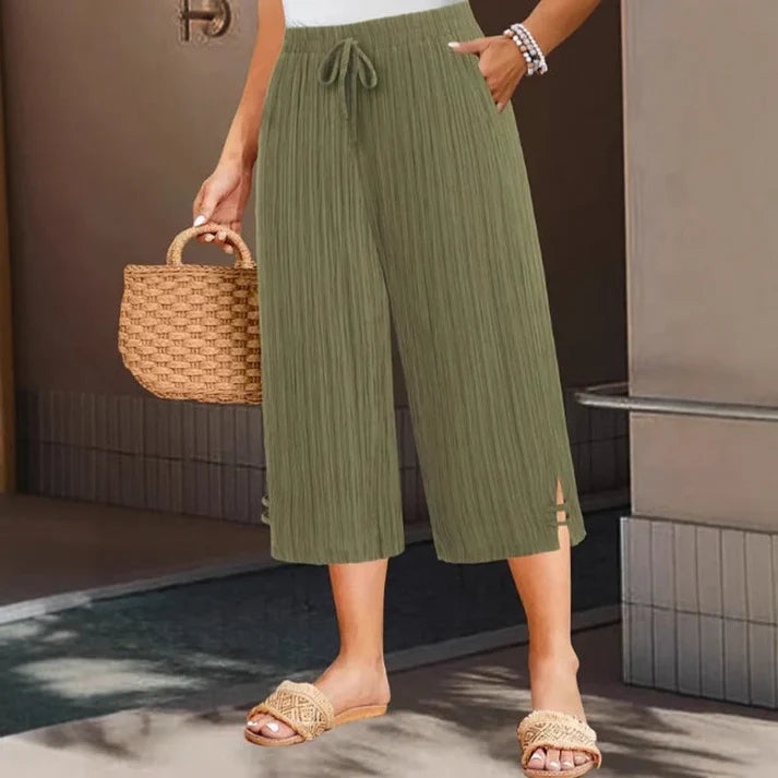 Yara - Pantalón capri acanalado de pernera amplia