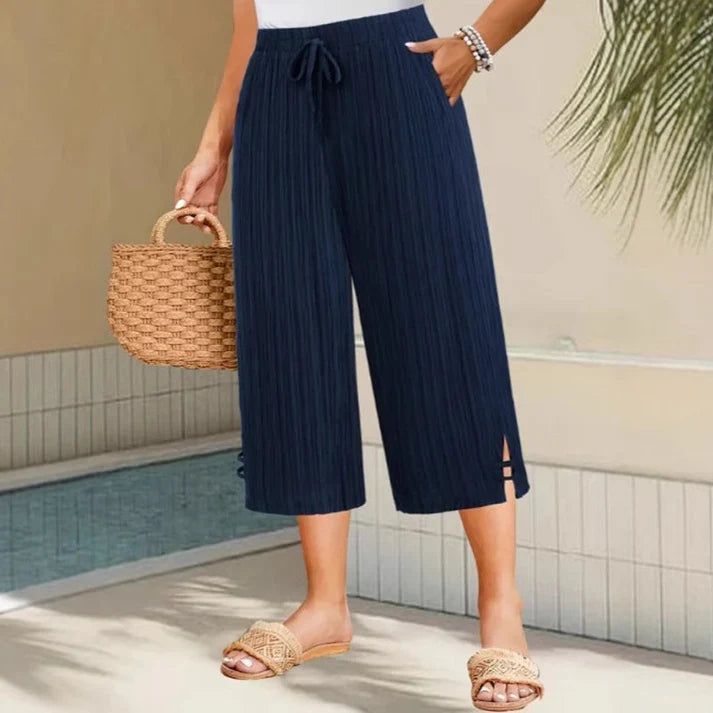 Yara - Pantalón capri acanalado de pernera amplia