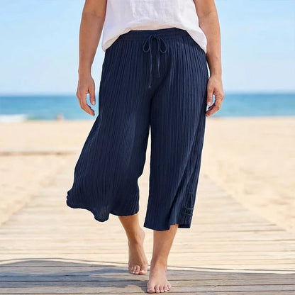 Yara - Pantalón capri acanalado de pernera amplia