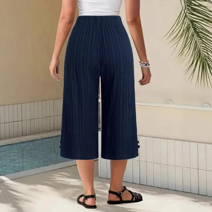 Yara - Pantalón capri acanalado de pernera amplia