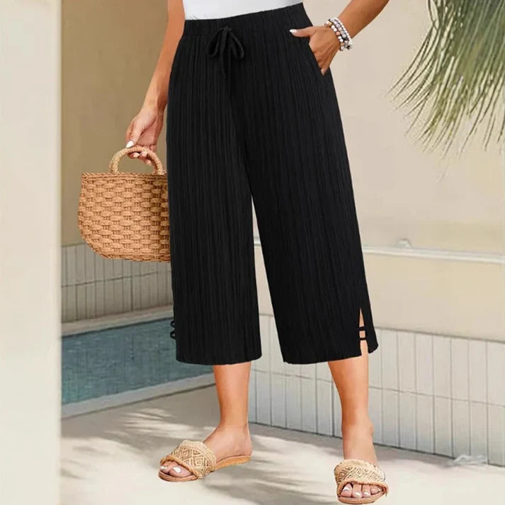 Yara - Pantalón capri acanalado de pernera amplia