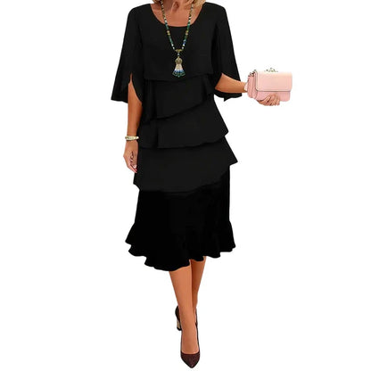 Amelia - Elegante vestido con mangas con detalle de volantes en capas