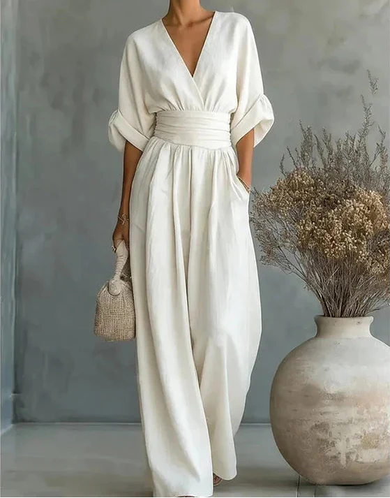 Nerea - Mono elegante de escote de pico y pernera amplia