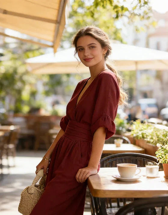 Nerea - Mono elegante de escote de pico y pernera amplia