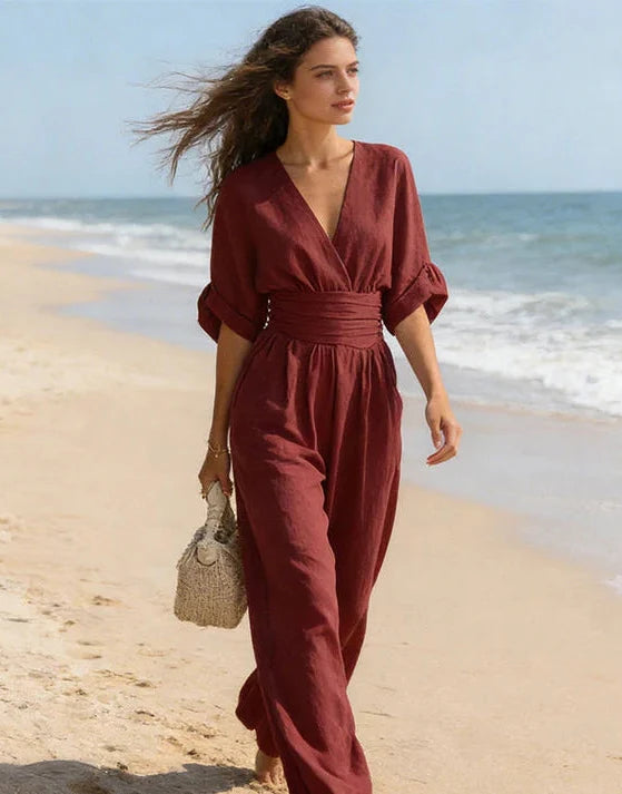Nerea - Mono elegante de escote de pico y pernera amplia