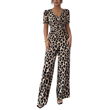 Teresa - Mono de leopardo con escote de pico y pernera amplia