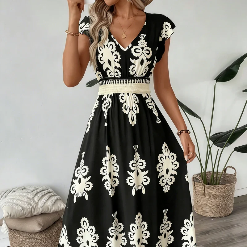 María - Vestido largo barroco con escote de pico