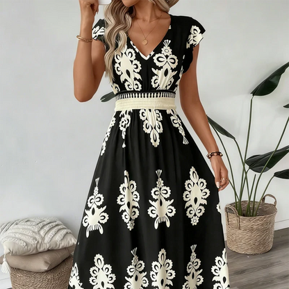 María - Vestido largo barroco con escote de pico