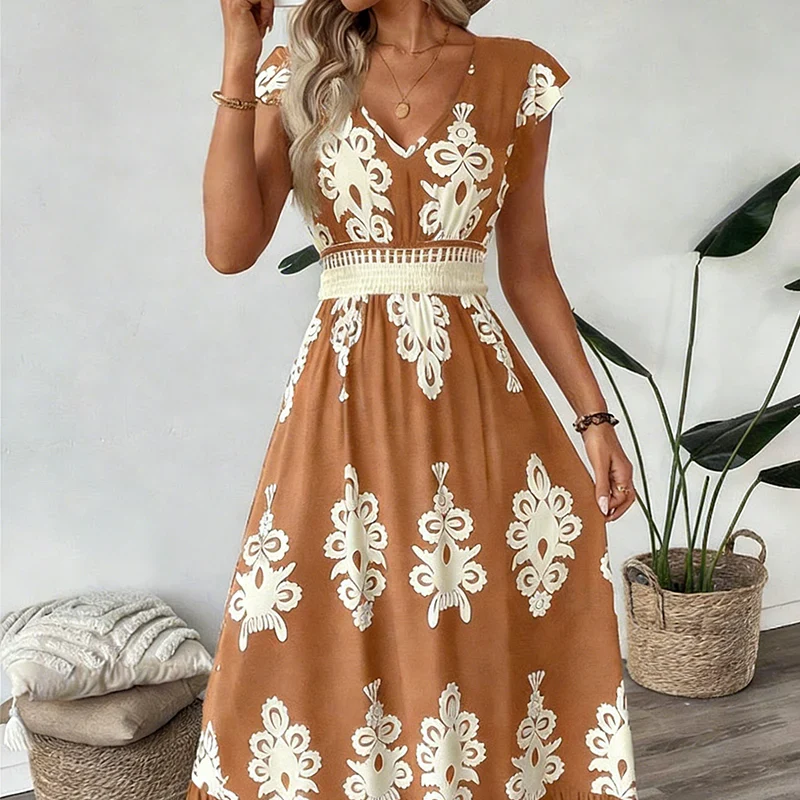 Renata - Vestido largo barroco con escote de pico