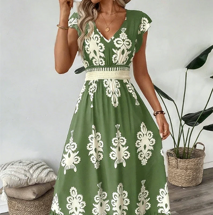 María - Vestido largo barroco con escote de pico