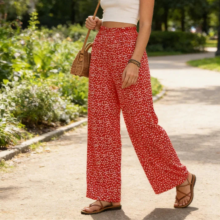 Elena - Pantalón ancho de tiro alto con cintura fruncida