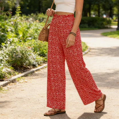 Elena - Pantalón ancho de tiro alto con cintura fruncida