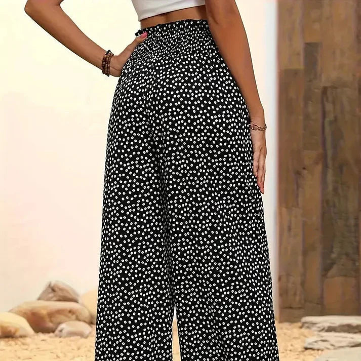 Elena - Pantalón ancho de tiro alto con cintura fruncida
