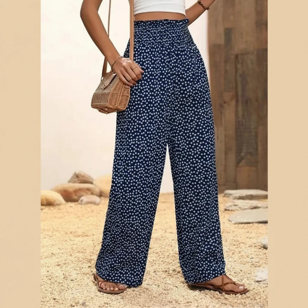Elena - Pantalón ancho de tiro alto con cintura fruncida
