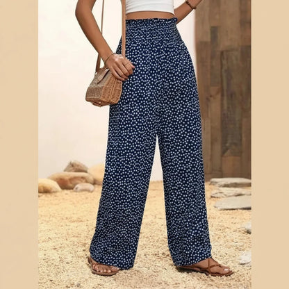 Elena - Pantalón ancho de tiro alto con cintura fruncida