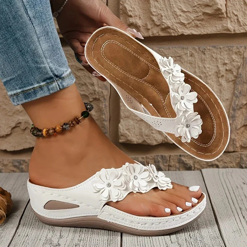 Silvia - Sandalias de tiras con cuña floral