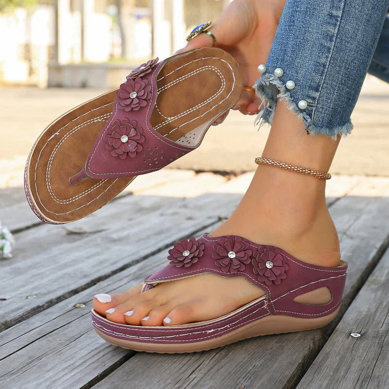 Silvia - Sandalias de tiras con cuña floral