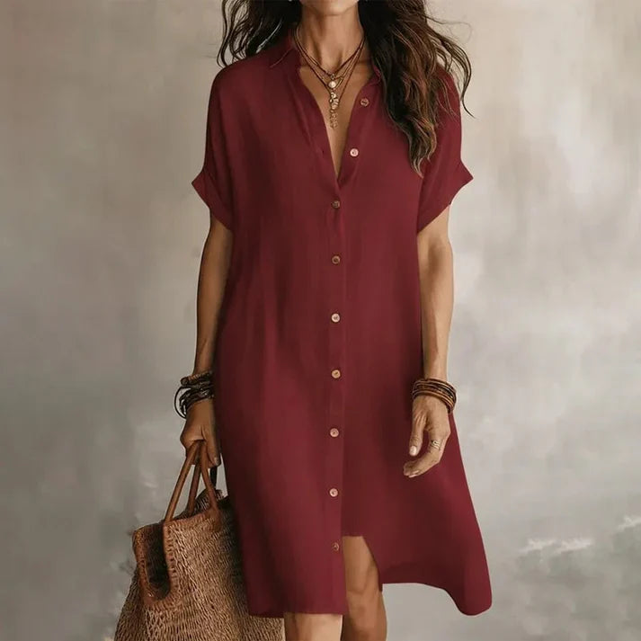 Alma - Vestido camisero de manga corta elegante