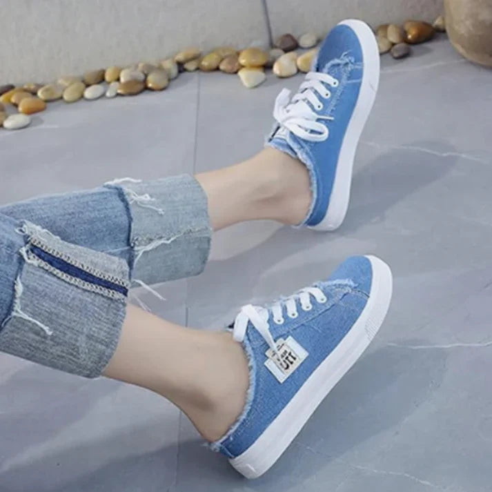 Aurora - Zapatillas mule denim de suela cómoda