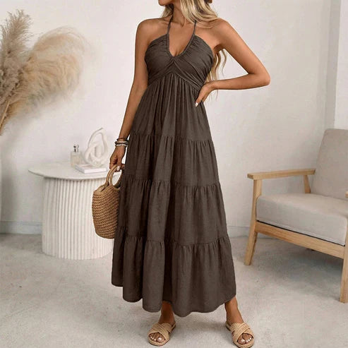 Nerea - Vestido largo con cuello halter y espalda descubierta