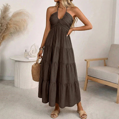 Nerea - Vestido largo con cuello halter y espalda descubierta