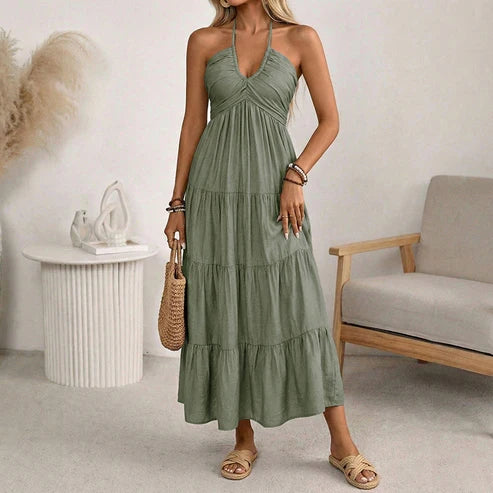 Melisa - Vestido largo con cuello halter y espalda descubierta