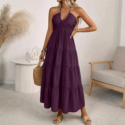 Melisa - Vestido largo con cuello halter y espalda descubierta
