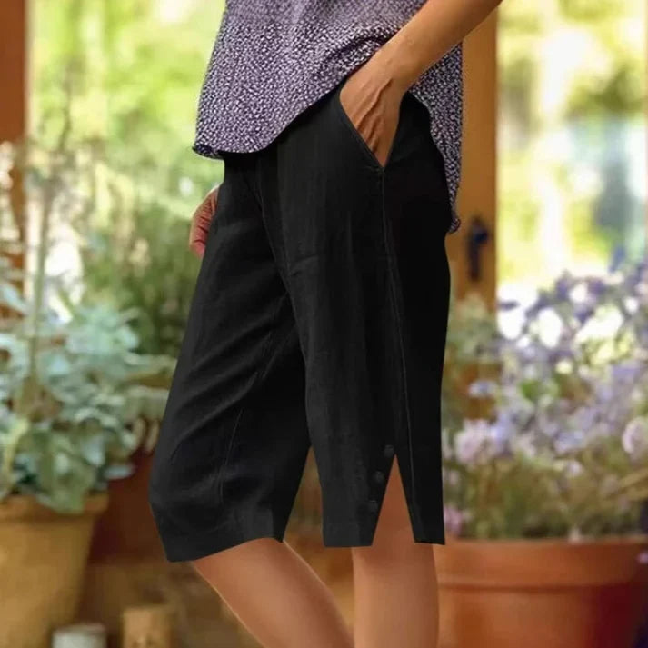 Valentina - Pantalón capri liso con bolsillos laterales