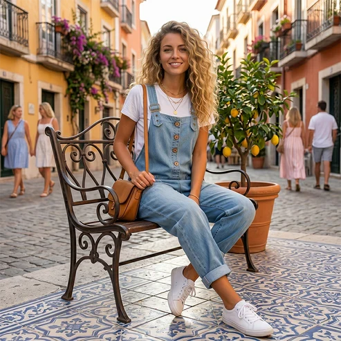 Nuria - Mono denim de corte relajado para mujer con bolsillos