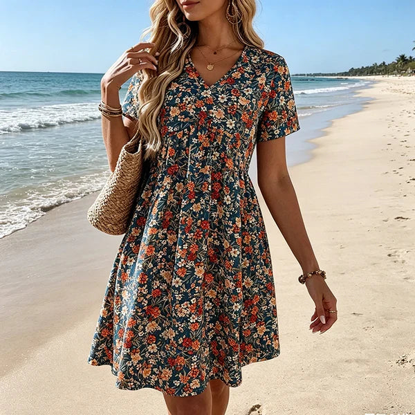 Mara - Vestido de verano floral con escote de pico