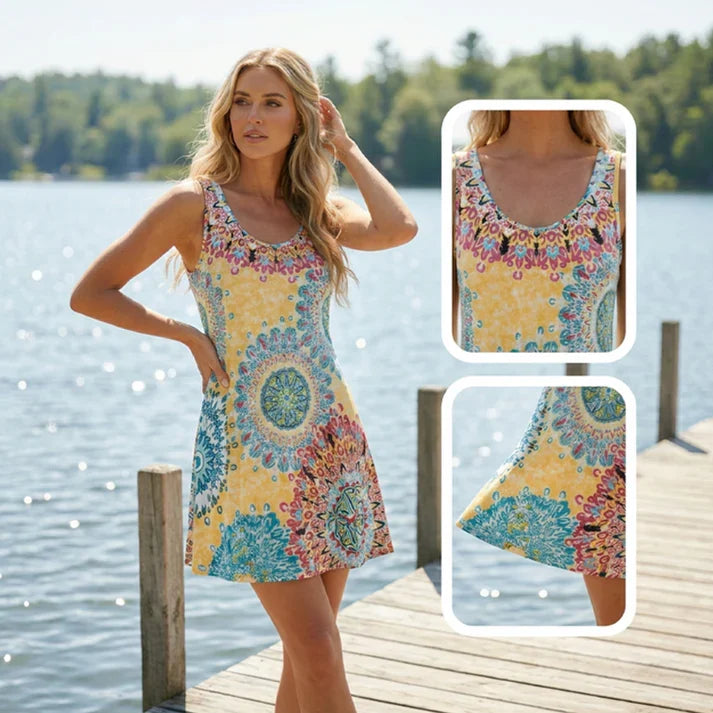 Iria - Vestido de verano motivo sin mangas de corte en A