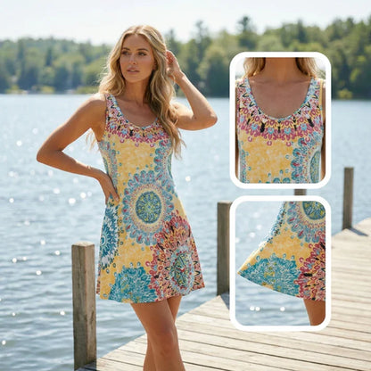 Iria - Vestido de verano motivo sin mangas de corte en A