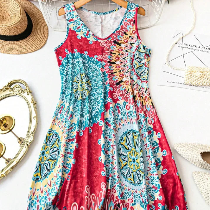 Iria - Vestido de verano motivo sin mangas de corte en A