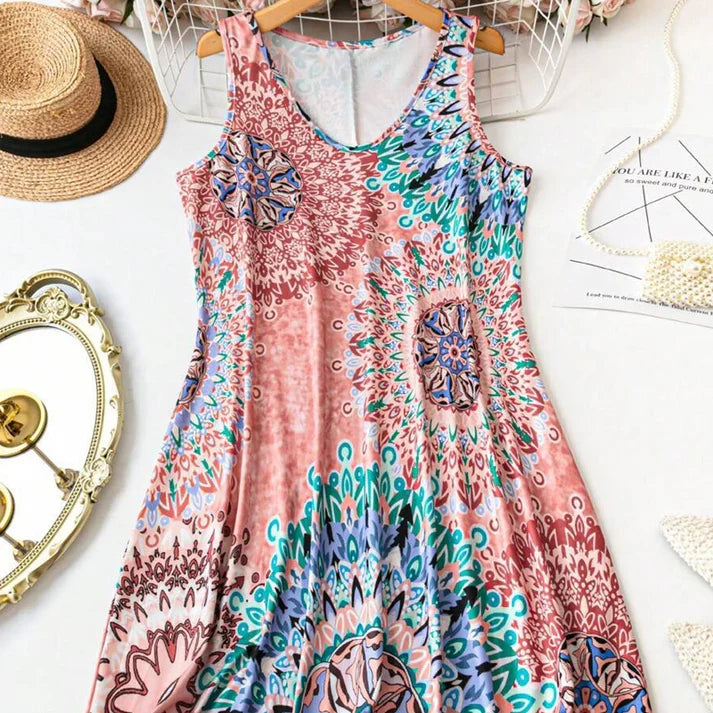 Iria - Vestido de verano motivo sin mangas de corte en A