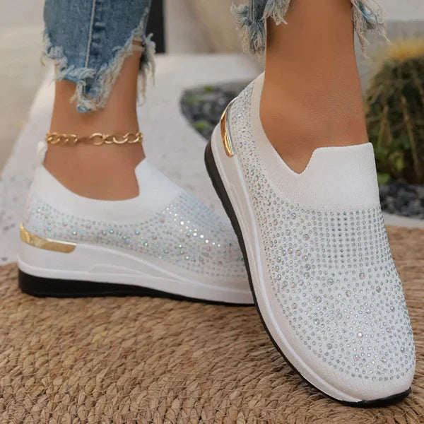 Adriana - Zapatillas de malla con cristales brillantes y cuña ergonómica