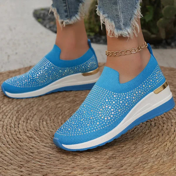 Adriana - Zapatillas de malla con cristales brillantes y cuña ergonómica