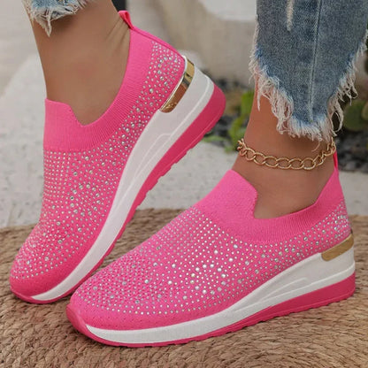 Adriana - Zapatillas de malla con cristales brillantes y cuña ergonómica