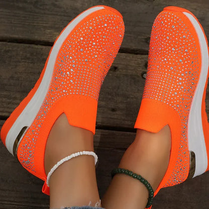 Adriana - Zapatillas de malla con cristales brillantes y cuña ergonómica