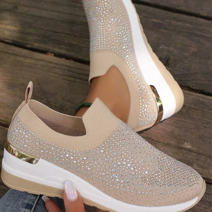 Adriana - Zapatillas de malla con cristales brillantes y cuña ergonómica