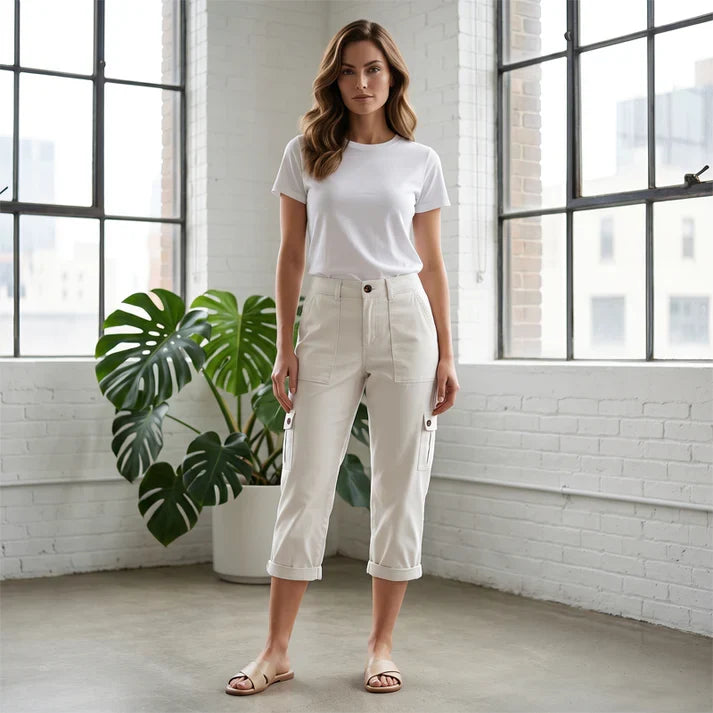 Bianca - Pantalón cargo capri con bolsillos