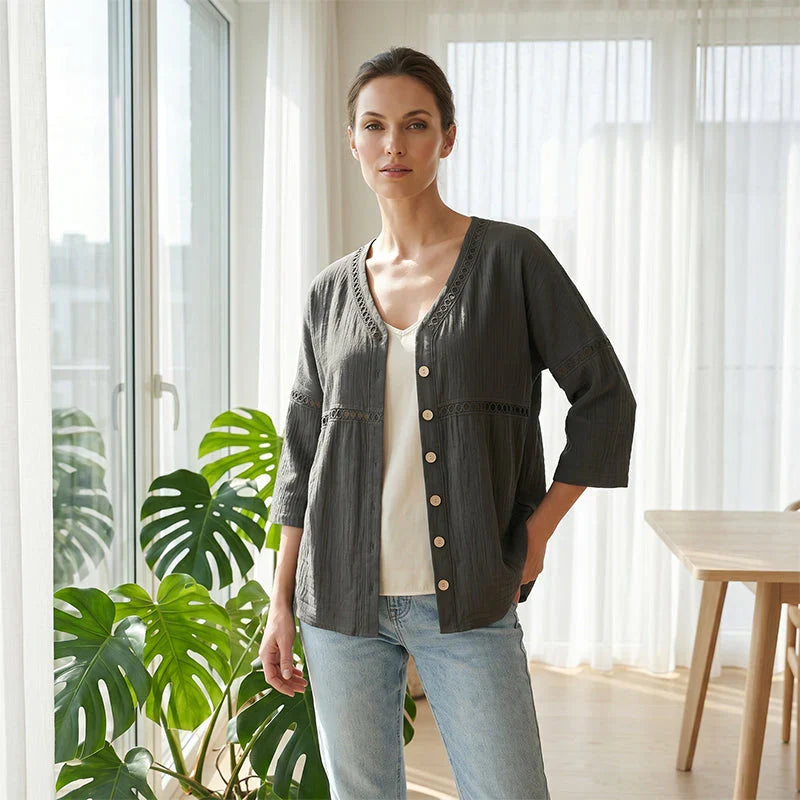 Sofía - Blusa lisa con botones