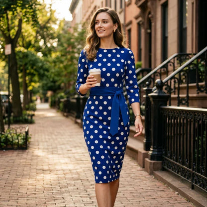 Amelia - Vestido de inspiración vintage de lunares con cintura ajustable