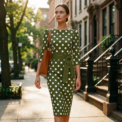 Amelia - Vestido de inspiración vintage de lunares con cintura ajustable