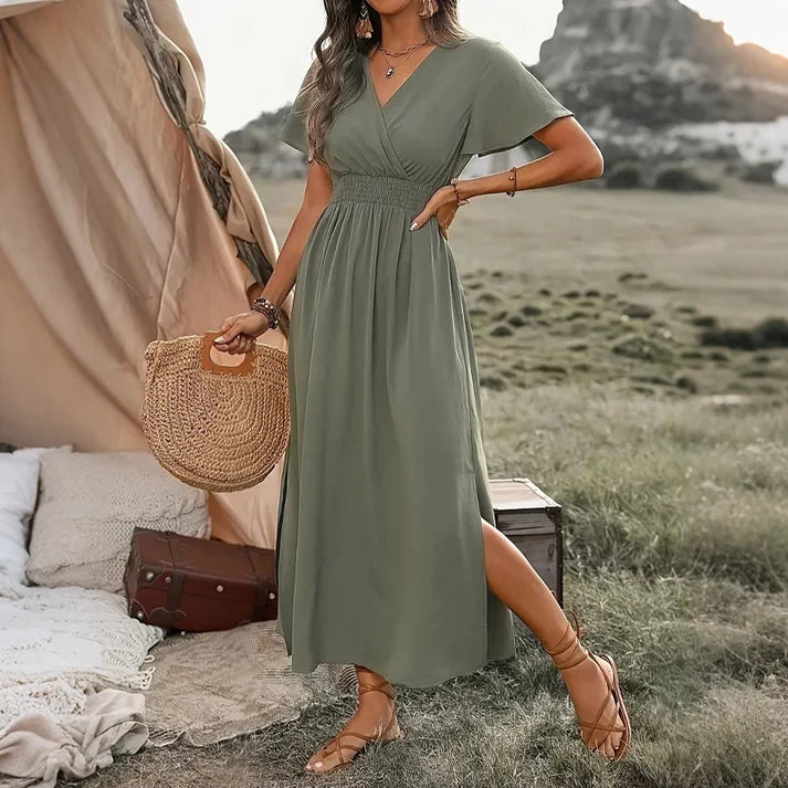 Lina - Vestido largo con escote de pico